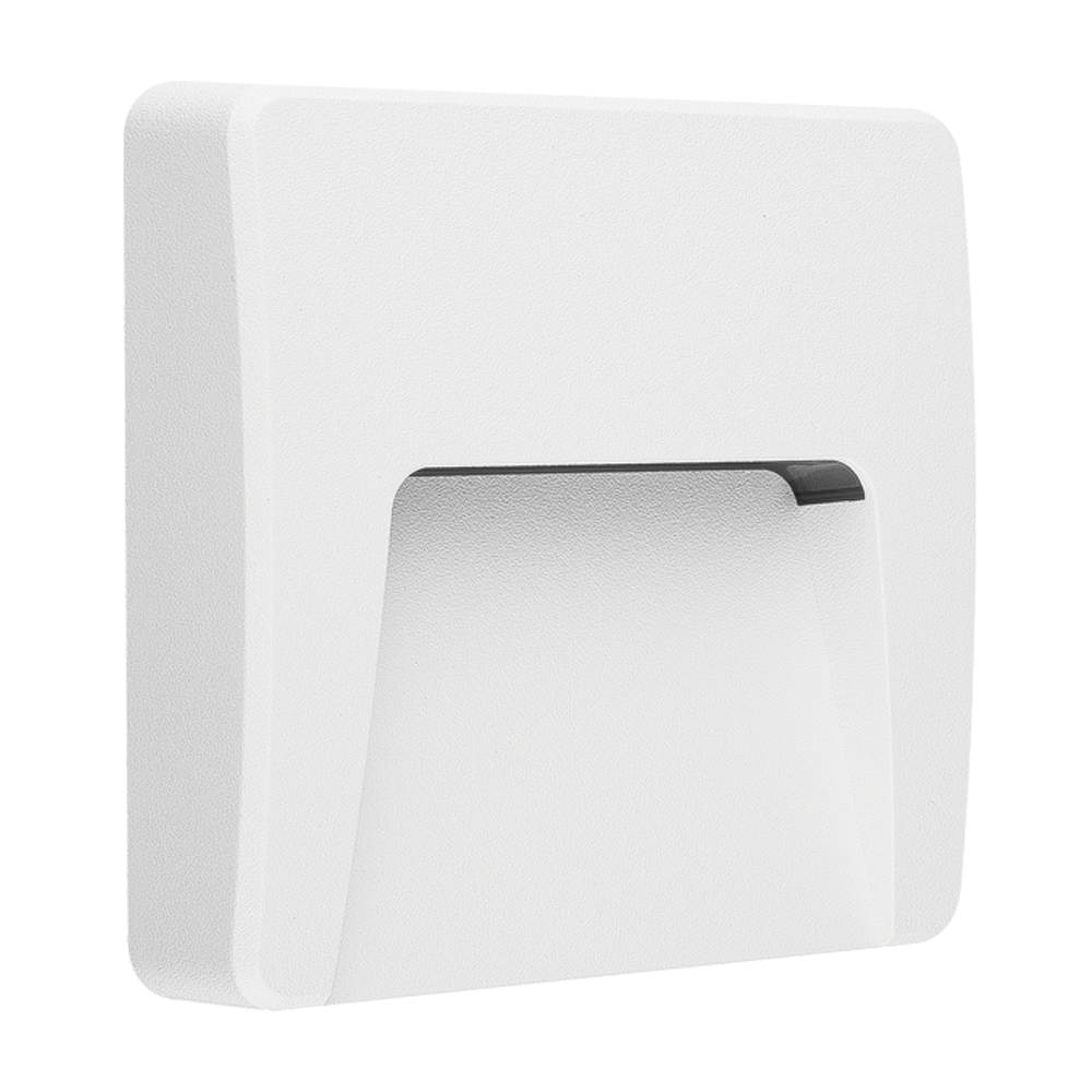 ARTEFACTO DE APLICAR EXTERIOR CUADRADO, COLOR BLANCO, UNIDIRECCIONAL, IP65, AC100-240V, 3W 100LM, RA>80, BLANCO CALIDO