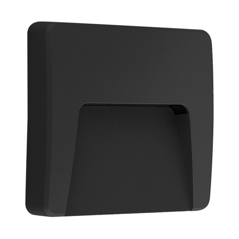 ARTEFACTO DE APLICAR EXTERIOR CUADRADO, COLOR NEGRO, UNIDIRECCIONAL, IP65, AC100-240V, 3W 100LM, RA>80, BLANCO CALIDO